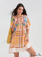 Patchwork Flowy V-neck Loose A-Line Mini Dress