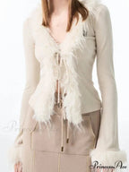Patchwork Furry V-Neck Cardigan