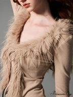 Patchwork Furry V-Neck Cardigan