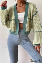 Patchwork Knit Long Sleeve Open-Front Cardigan