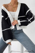 Patchwork Knit Long Sleeve Open-Front Cardigan