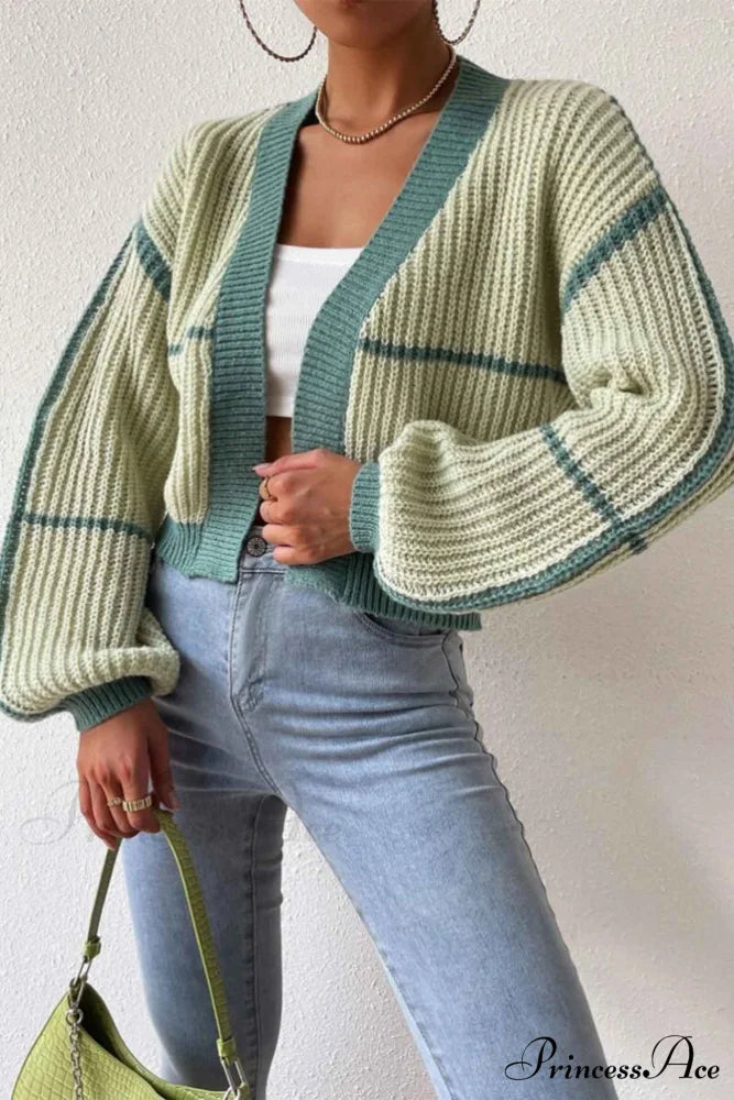 Patchwork Knit Long Sleeve Open-Front Cardigan