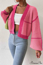 Patchwork Knit Long Sleeve Open-Front Cardigan