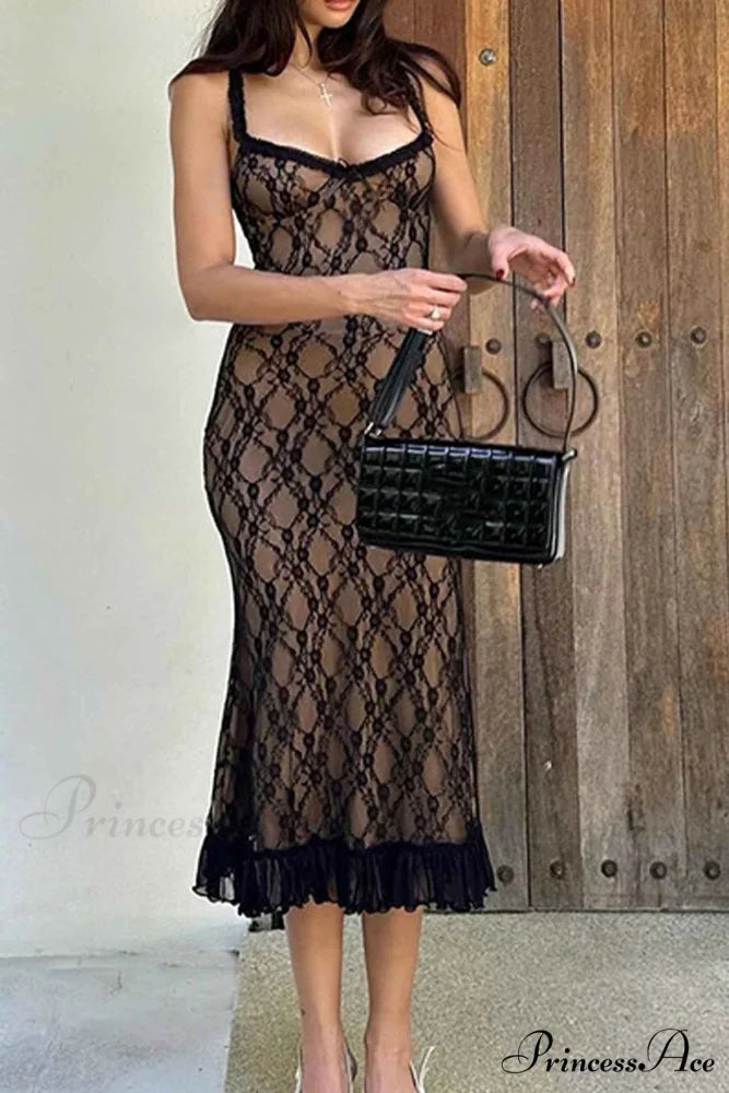 Patchwork Lace Cami Midi Dress