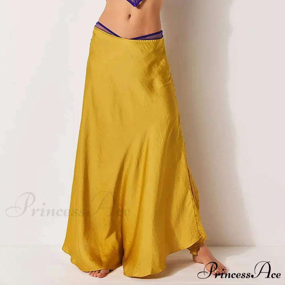 Patchwork Lace Midi Low Waist Summer Skirt