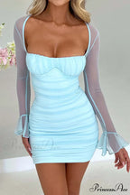 Patchwork Long Sleeve Mini Dress