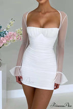 Patchwork Long Sleeve Mini Dress