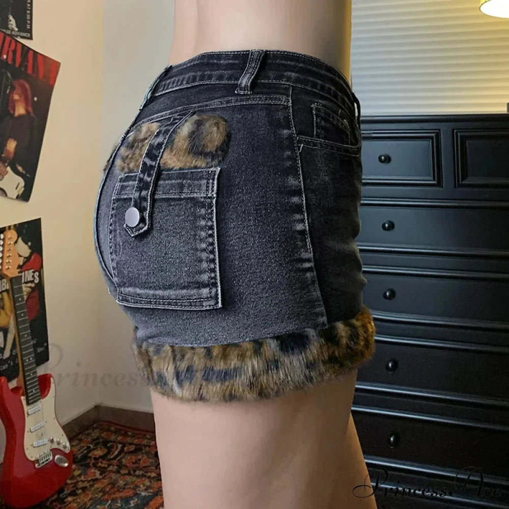 Patchwork Low-Waist Denim Short