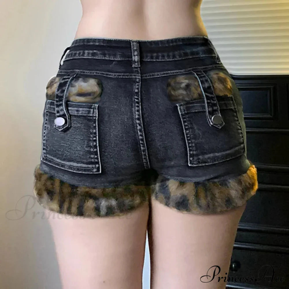 Patchwork Low-Waist Denim Short