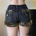 Patchwork Low-Waist Denim Short