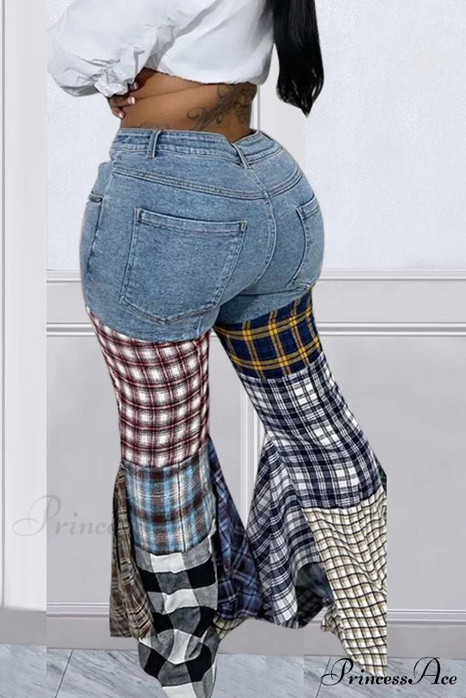 Patchwork Mid-waisted Flares Jeans