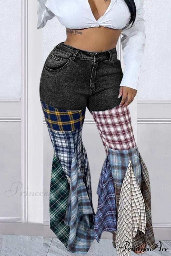 Patchwork Mid-waisted Flares Jeans
