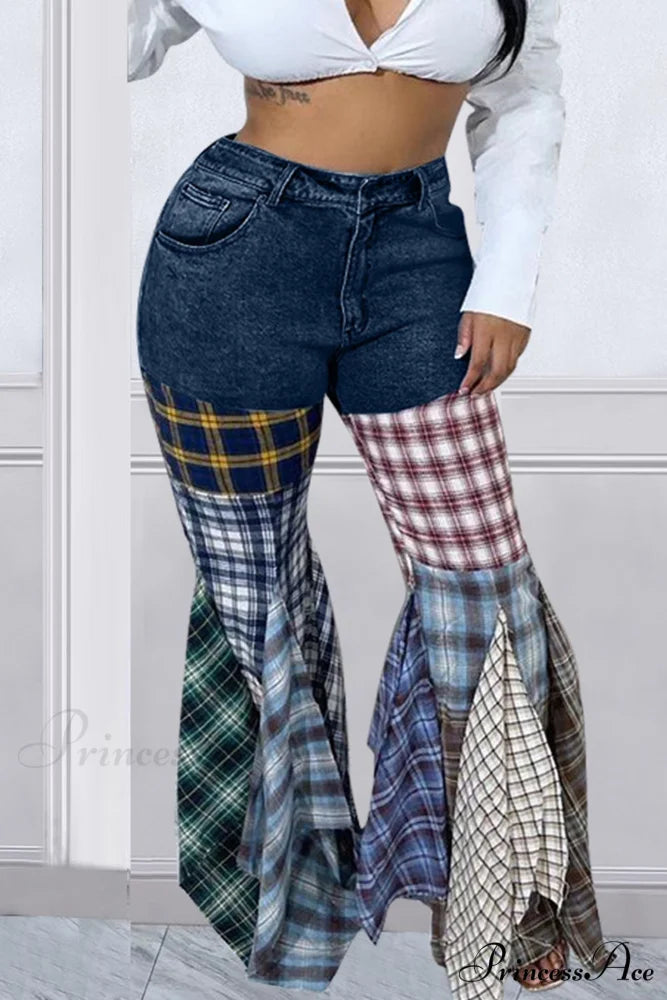 Patchwork Mid-waisted Flares Jeans