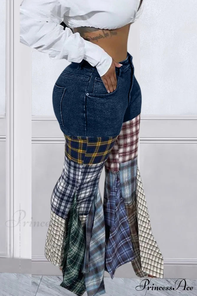 Patchwork Mid-waisted Flares Jeans