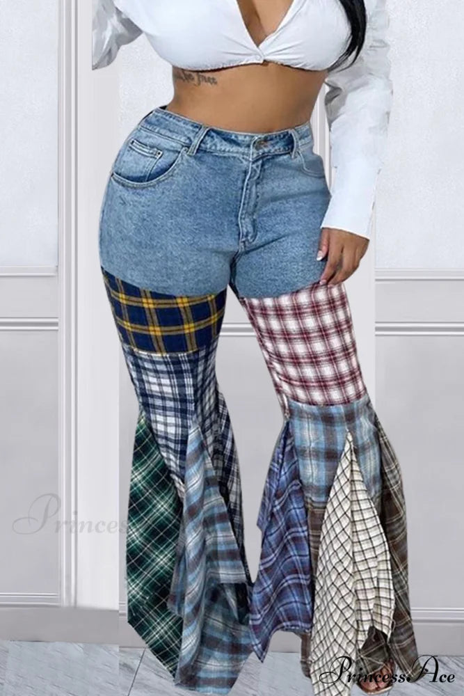 Patchwork Mid-waisted Flares Jeans