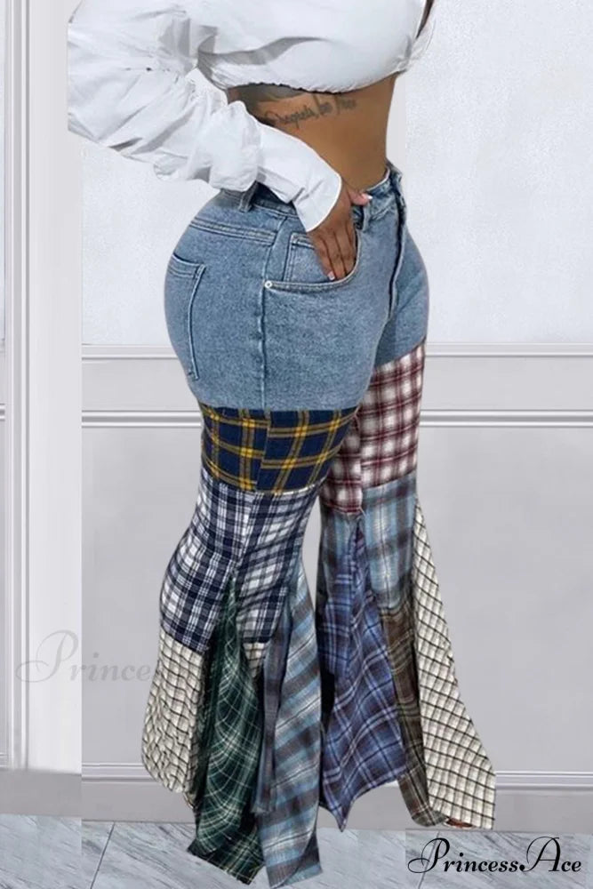 Patchwork Mid-waisted Flares Jeans