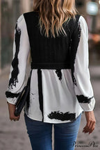 Patchwork Mock Neck Knit Shirt Tops