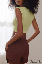 Patchwork Neck U Solid T-Shirt