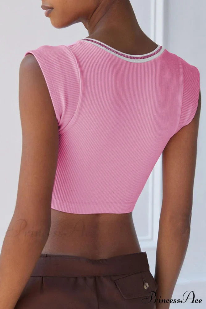 Patchwork Neck U Solid T-Shirt