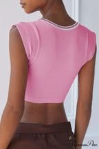 Patchwork Neck U Solid T-Shirt