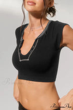 Patchwork Neck U Solid T-Shirt