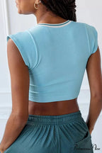 Patchwork Neck U Solid T-Shirt