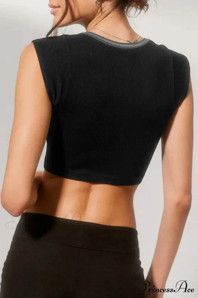 Patchwork Neck U Solid T-Shirt