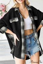 Patchwork Plaid Blouse with Irregular Hem
