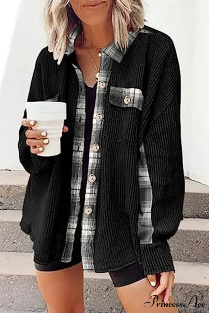 Patchwork Plaid Blouse with Irregular Hem