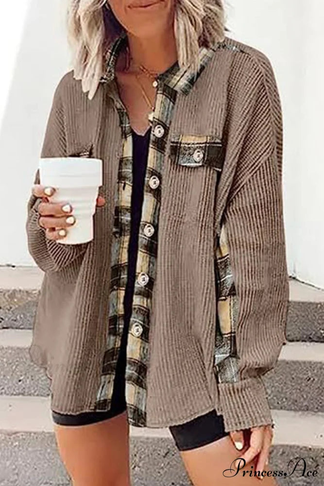 Patchwork Plaid Blouse with Irregular Hem