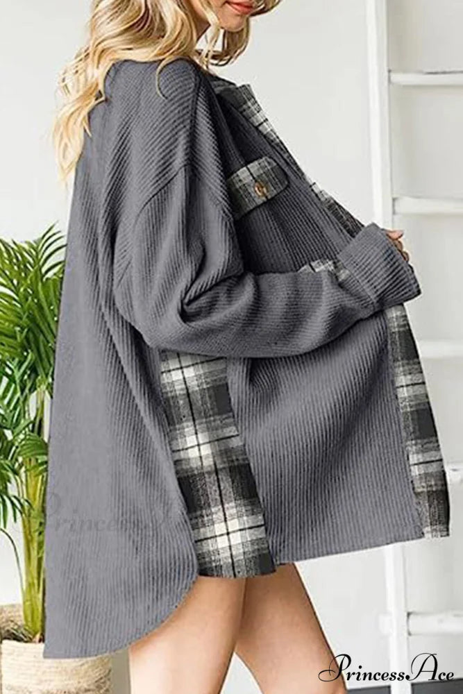 Patchwork Plaid Blouse with Irregular Hem