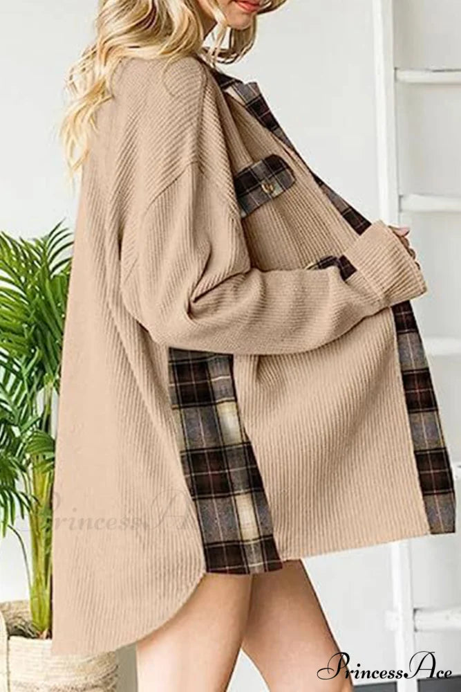 Patchwork Plaid Blouse with Irregular Hem