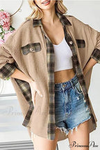 Patchwork Plaid Blouse with Irregular Hem