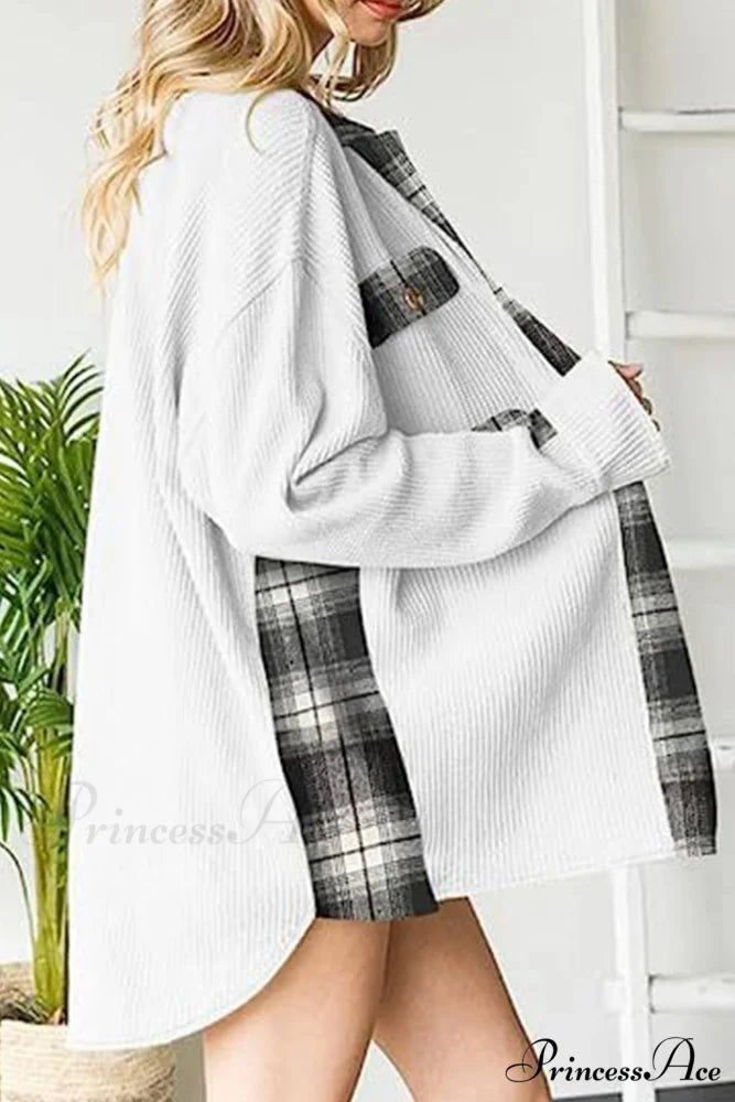 Patchwork Plaid Blouse with Irregular Hem