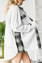 Patchwork Plaid Blouse with Irregular Hem
