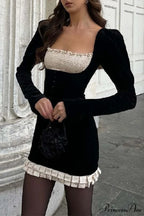 Patchwork Pleated Bodycon Dress with Contrast