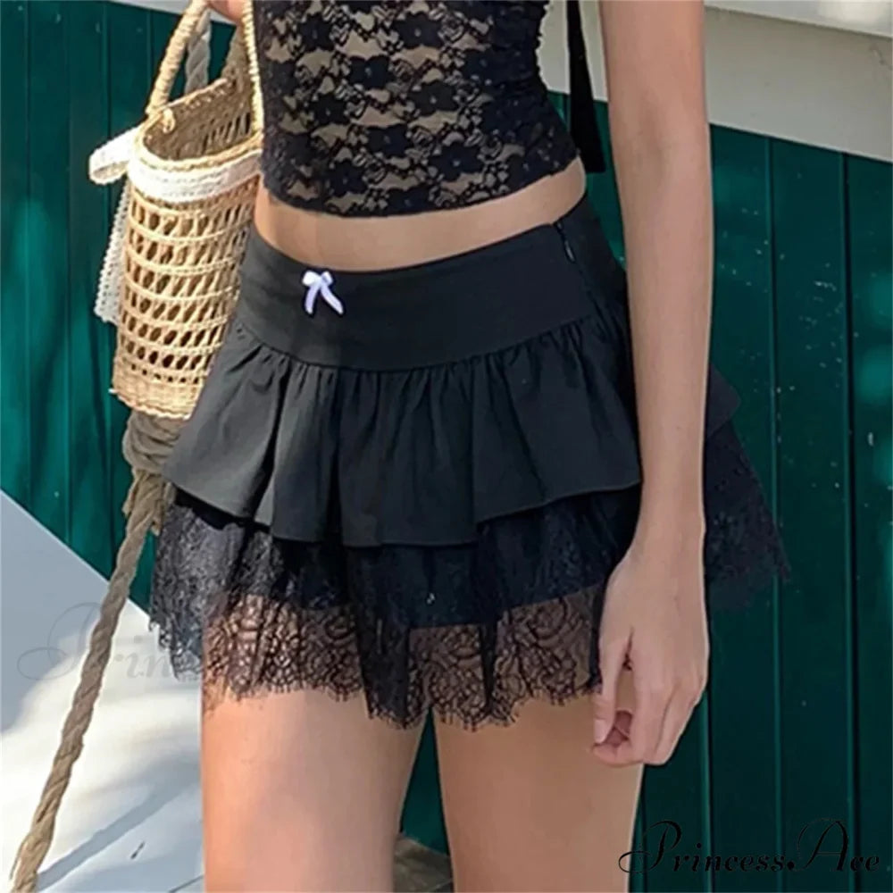 Patchwork Preppy Black Skirt