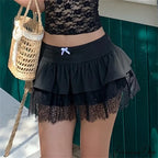 Patchwork Preppy Black Skirt