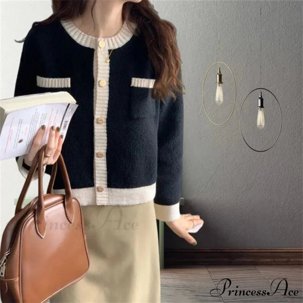 Patchwork Solemn Breasted Knit Prolonged Sleeve Cardigan