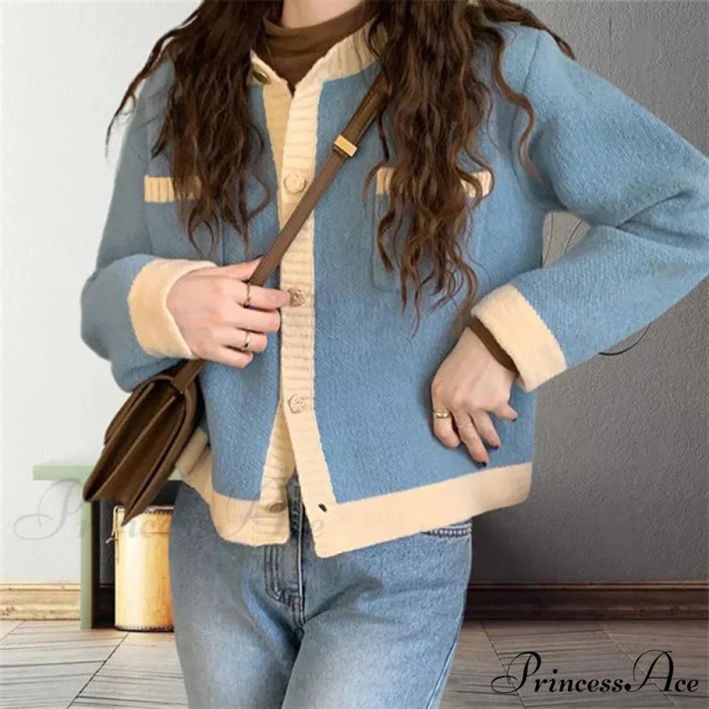 Patchwork Solemn Breasted Knit Prolonged Sleeve Cardigan