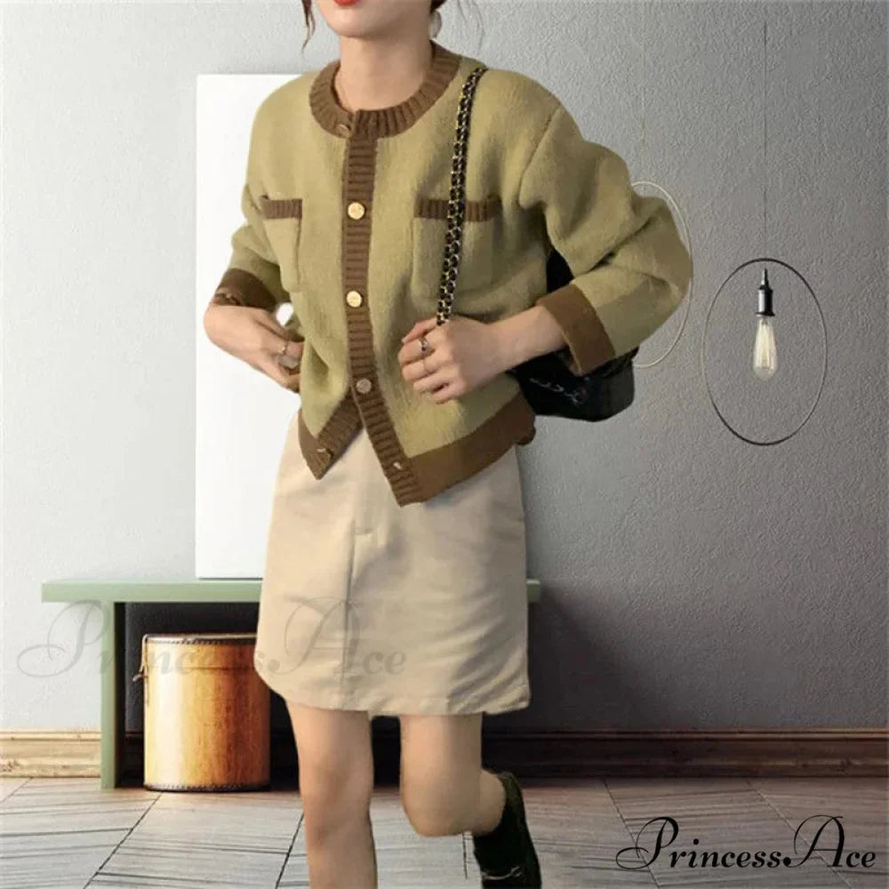 Patchwork Solemn Breasted Knit Prolonged Sleeve Cardigan