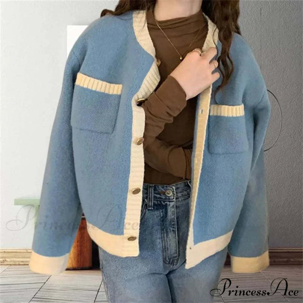 Patchwork Solemn Breasted Knit Prolonged Sleeve Cardigan