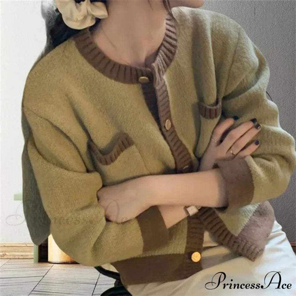 Patchwork Solemn Breasted Knit Prolonged Sleeve Cardigan