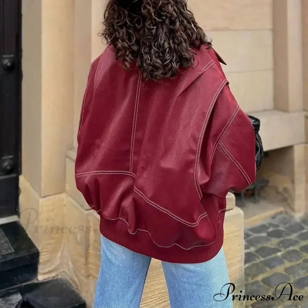 Patchwork Synthetic Leather Brief Jacket