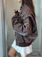Patchwork Synthetic Leather Brief Jacket