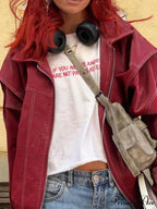 Patchwork Synthetic Leather Brief Jacket