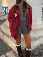 Patchwork Synthetic Leather Brief Jacket