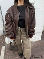 Patchwork Synthetic Leather Brief Jacket