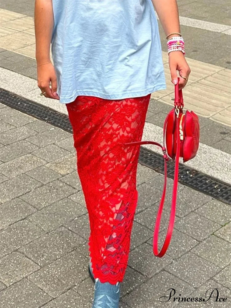 Patchwork Transparent Maxi Skirt