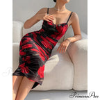 Pattern Pleated Design Bag Hip Long Halter Vestido SlimFit Floral Dress